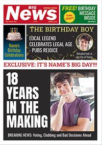 Tap to view Big News Spoof 18th Birthday Card