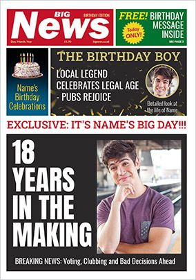 Photo of Big News Spoof 18th Birthday Card