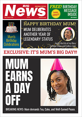 Big News Spoof Happy Birthday Mum Card