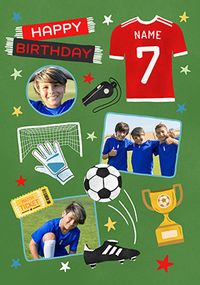 Tap to view Editable Age Photo Upload Red Football Birthday Card