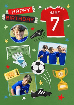 Photo of Editable Age Photo Upload Red Football Birthday Card