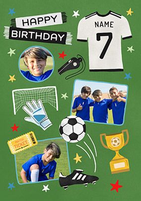 Photo of Editable Age Photo Upload Football White Shirt Birthday Card