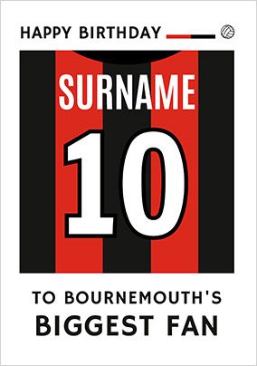 Photo of Biggest Fan Editable Football Team Shirt Red And Black Birthday Card