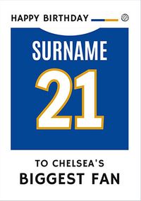 Tap to view Biggest Fan Editable Football Team Shirt Blue Birthday Card