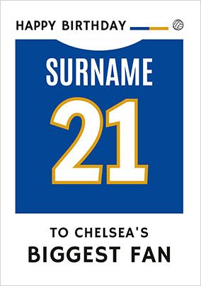 Photo of Biggest Fan Editable Football Team Shirt Blue Birthday Card