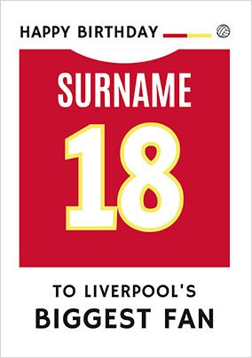 Photo of Biggest Fan Editable Football Team Shirt Dark Red Birthday Card
