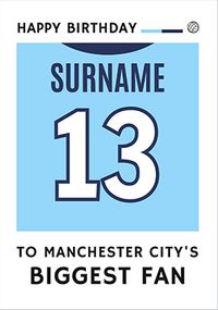 Tap to view Biggest Fan Editable Football Team Shirt Light Blue Birthday Card