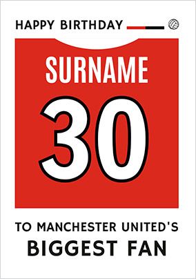 Photo of Biggest Fan Editable Football Team Shirt Red And White Birthday Card