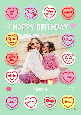 Swizzels Love Hearts Emoji Birthday Photo Card