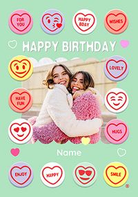 Tap to view Swizzels Love Hearts Emoji Birthday Photo Card