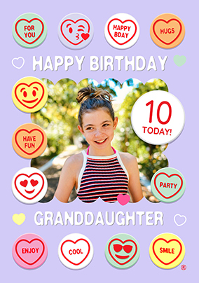 Swizzels Love Hearts Granddaughter 10th Birthday Photo Card