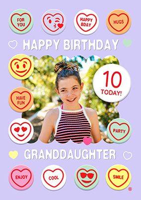 Photo of Swizzels Love Hearts Granddaughter 10th Birthday Photo Card