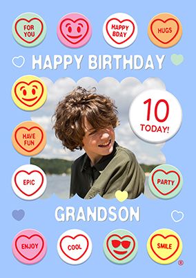Photo of Swizzels Love Hearts Grandson 10th Birthday Photo Card