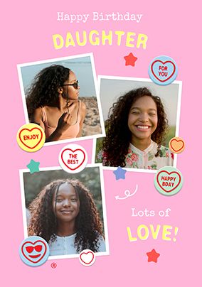 Photo of Swizzels Love Hearts Daughter 3 Photo Birthday Card