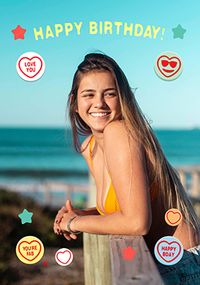 Tap to view Swizzels Love Hearts Full Photo Birthday Card