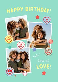 Tap to view Swizzels Love Hearts 3 Photo Birthday Card