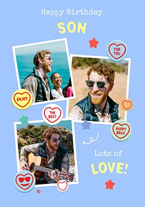 Photo of Swizzels Love Hearts Son 3 Photo Birthday Card