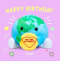 Tap to view Swizzels Love Hearts You're My World Pink Square Birthday Card