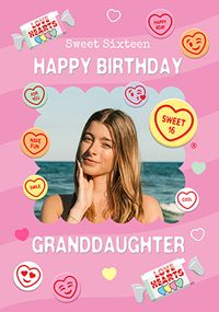 Tap to view Swizzels Love Hearts Sweet 16th Granddaughter Birthday Photo Card