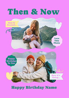 Photo of Then & Now Contemporary 2 Photo Birthday Card