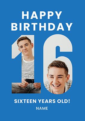 Photo of Blue 16 Years Old Birthday Card