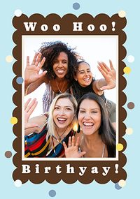 Tap to view Brown And Blue Polka Dot Photo Border Birthday Card