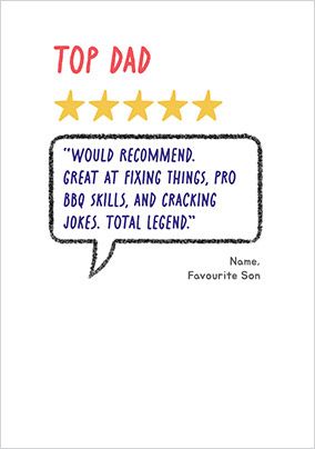 Photo of Son's 5 Star Review Dad Birthday Card