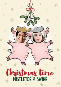 Mistletoe and Swine Photo Christmas Card