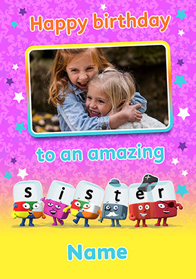 Alphablocks Amazing Sister Birthday Photo Card