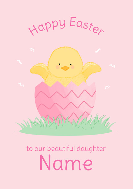 Pink Daughter Egg Chick Personalised Easter Card