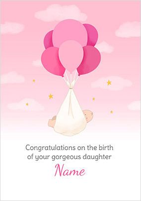 Photo of Pink Balloons Personalised New Baby Card