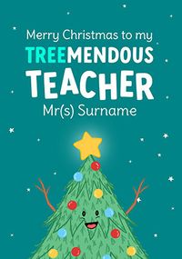 Treemendous Teacher Personalised Christmas Card