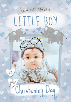 Button Nose Little Boy Photo New Baby Card