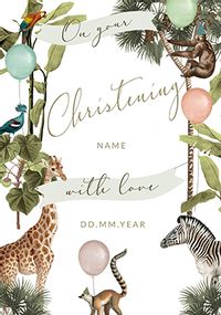 Tap to view On your Christening Jungle Animals Personalised Card