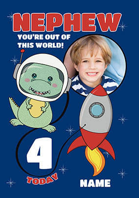 Nephew 4th Birthday Dinosaur Photo Card