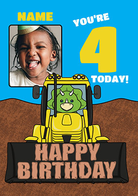 4th Birthday Dinosaur Photo Card