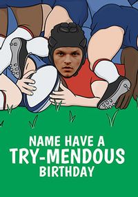 Tap to view Try-mendous Rugby Photo Birthday Card