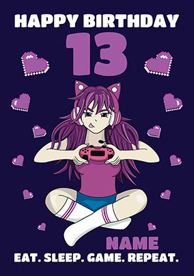 13TH Gamer Girl Birthday Card