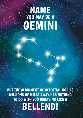 Gemini Bellend Personalised Birthday Card