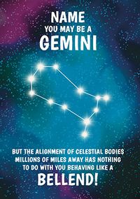 Gemini Bellend Personalised Birthday Card