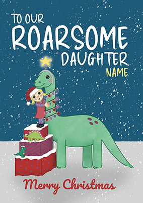 Roarsome Daughter Personalised Christmas Card