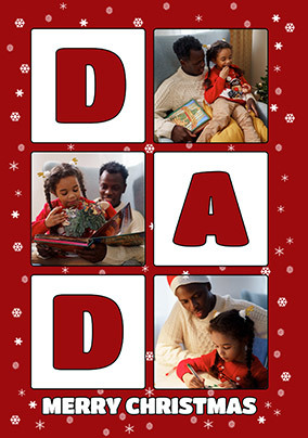 Dad 3 Photo Snowflake Christmas Card
