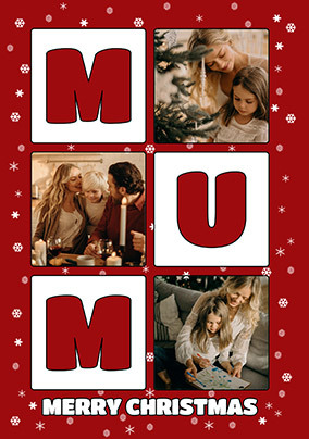 Mum 3 Photo Snowflake Christmas Card