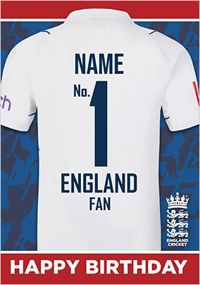 No.1 England Fan White Cricket Shirt Card
