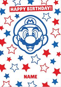 Blue and Red Stars Super Mario personalised Birthday Card