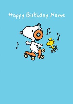 Snoopy - Skateboarding Personalised Birthday Card
