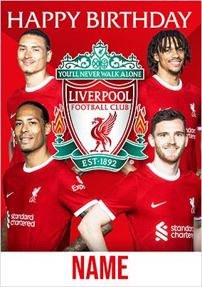 Liverpool Players and Crest Birthday Card