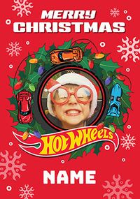 Tap to view Wreath Photo Hot Wheels Christmas Card