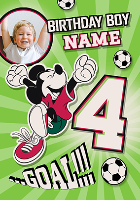 Mickey Mouse Football Age 4 Birthday Photo Card