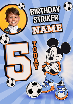 Mickey Mouse Football Age 5 Birthday Photo Card
